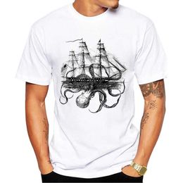 Men's T-Shirts TEEHUB Hipster Tops Fashion Octoship Design Men TShirt Funny Octopus Ship Printed Tshirts Short Sleeve Tee Z0522