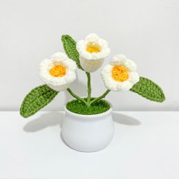 Decorative Flowers Handmade Crochet Bell Orchid Fake Potted Artificial Plants Bonsai Valentine Gifts Office Home Bedroom Table Decoration