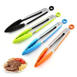 Other Kitchen Tools Sile Food Tong Grill Tool Stainless Steel Tongs Nonslip Cooking Clip Clamp Bbq Salad Drop Delivery Home Garden D Dhbxj