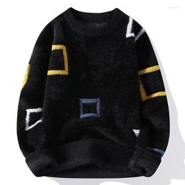 Men's Sweaters #5845 Black White Blue Khaki Mohair Men Long Sleeve Tight Knitted Pullovers Male Teenagers Warm Knit Winter