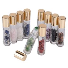 Packing Bottles Gem Essential Oil Bottle Natural Crystal Stone Roller Ball 10Ml Portable Glass Per Bottling Healing Chips Party Gift Dh8F7