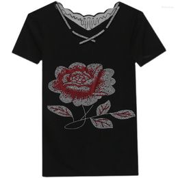 Women's T Shirts Vetement Femme 2023 T-shirt Female Rhinestone Summer Floral Tops Plus Size XXXL Diamond Tshirts Woman Tees