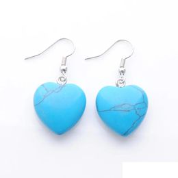 Dangle Chandelier Natural Blue Turquoise Beads Stone Earrings For Women Romantic Heart Shaped Pendant Hanging Earring Fashion Jewe Dhplu