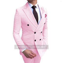 Men's Suits Beige Slim Fit Men 2 Pieces Custom Made Casual Business Man Tuxedos Groom Wedding Prom Party Male Blazers Pants Vest