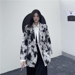 Women's Jackets Spring Streetwear Fashion Gothic Harajuku Coat Women Vintage Full Sleeve Casual Personality Tie Dye Ink British Style Suit