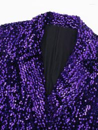 Casual Dresses Notche Sequins Mini Dress For Women Long Sleeve Pleate Waist Elegant 2023 Spring Autumn Fashion Purple Vestido M434