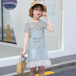 Clothing Sets IENENS Summer Girl Clothes Short Sleeve T-shirt Denim Dress Fit 4-13 Years Kids Child Casual Outfits Baby Suits