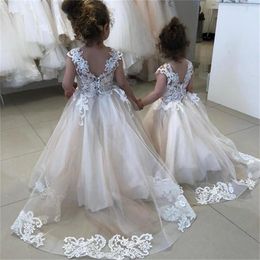 Girl Dresses First Communion Flower Wedding Dress Sleeveless Champagne Decal Lace Boutique Dream Kids Gift