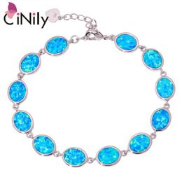 Bangle CiNily Created Blue Fire Opal Silver Plated Wholesale Hot Sell Fashion for Women Jewellery Chain Bracelet 8 1/8" OS455