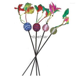 Cat Toys Pet Products Supplies Colored Silk Cord Ball Feather Plastic Rod Teaser 10pc/lot