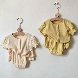 Clothing Sets Summer Boys Girls Solid Colour Soft Loose Cardigan T-shirt Shorts Outfits Children Cotton Hollow Out Suits 2Pcs