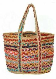 Storage Bags Handbags Jute Shoulder Bag Strip Tote Multicolor