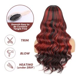 Nxy Highlight Red Coloured Body Wave Lace Front Wig For Black Women Burgundy Highlights Long Wavy Lace Wigs With Baby Hair 230524