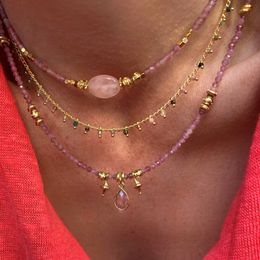 Chokers Pink Natural Tourmalines Beaded Necklace Handmade Copper Alloy Accessories Mix Collar Women Girls Date Wedding Jewelry 230524