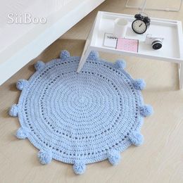 Carpets Pink Grey Blue White Solid Knitted Fake Cashmere Round For Home Living Room Children's Rugs Balls Tapis Chamb SP4332