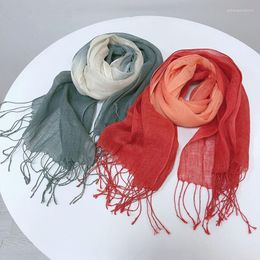 Scarves Summer Pure Linen Scarf Hanging Dye Gradient Women's Air Conditioning Shawl Sunscreen Long Tassel