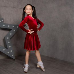 Stage Wear Latin Dance Competition Dress Girls Long Sleeve V-Neck Velvet Winter Clothes Modern National Standard Costumes DWY6955