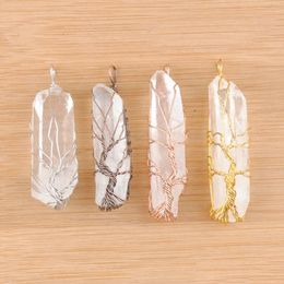 Pendant Necklaces Natural Crystal Pillar Pendants Handmade Wire Wrapped Tree Of Life Jewelry Bn493 Drop Delivery Dh7Sd