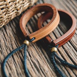 Bangle Maden Letter Leather Rope Bracelets For Men Adjustable Handmade Cuff Wristband Bracelet Brown Print Indian Thunderbird Jewellery