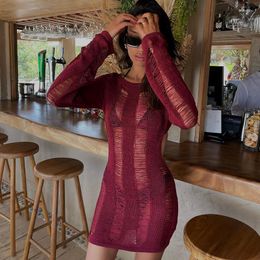 Casual Dresses Women Backless Slim Knitted Sweater Dress Elegant Female Pleated Mini Sexy Ladies Autumn Winter Ribbed Long Robe 2023