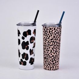 Water Bottles 24oz Leopard Coffee Cup Stainless Steel Wine Tumbler With Lid Straw Double Wall Insaluted Bottle Gift For Teacher