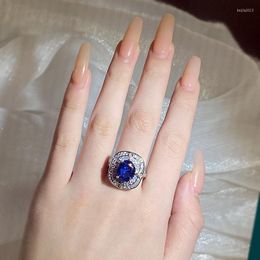 Cluster Rings S925 Sterling Silver Natural Sapphire Open Ring For Women Wedding Bands 925 Jewellery Gemstone Box Females