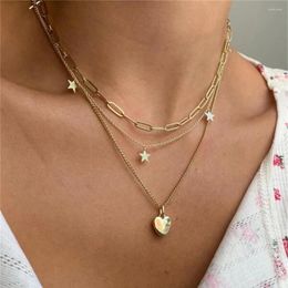 Pendant Necklaces Vintage Fashion Multilevel Gold Plated Punk Thick Chain Five-pointed Star Heart Necklace For Women Boho Choker Jewelry