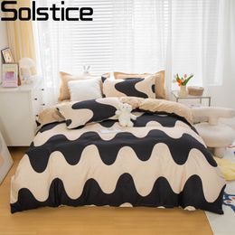 Bedding sets Solstice Bedding Flat Sheet Duvet Cover Set Pillowcase Cartoon Black Wave Stripe Breathable Print Quilt Large 230524