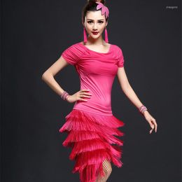 Stage Wear 2023 Latin Dance Competition Dresses Black/Red/Blue/Red Party Three Layer Tassels Cha Rumba Tango Dress