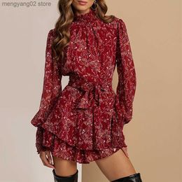 Casual Dresses 2023 Autumn and Winter Women's Wear Flowers Fashion High Waist Strap Dress T230524