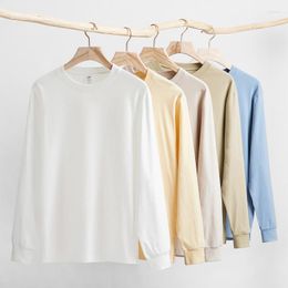 Men's Casual Shirts Cotton 230g Thread Long Sleeve Round Neck Men's Large Loose Underlay White T-shirt
