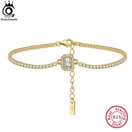 Bangle ORSA JEWELS 925 Sterling Silver Tennis Bracelet 14K Gold Plated 8mm Cubic Zirconia for Women Chain Bracelet Jewelry Gift SB142