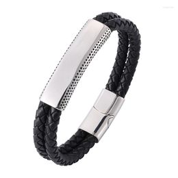Charm Bracelets Punk Leather Bracelet For Men Black Braided Rope Hand Chain Stainless Steel Magnetic Clasps Male Jewellery Gifts PW804