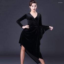 Stage Wear Black Velvet Latin Professional Dance Dress Adults Women Samba Rumba Ballroom Competition Dresses Practise Clothes XS5815