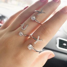 Cluster Rings Name Initials 26 Letter For Women Lady White Gold Color Cubic Zirconia Open Finger Ring Party Gift Fashion Jewelry KCR208