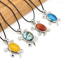 Pendant Necklaces Fashion Natural Stone Tortoise Necklace Retro Alloy Rose Quartzs Abalone Shell Charms For Women Jewellery