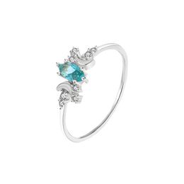 Female Moon Star Rings Blue Zircon Silvery Color Bridal Engagement Ring Vintage Stone Wedding Rings For Women