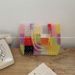 Evening Bags Colourful Transparent Beaded Handbag Women's Fashion Ins Splice Knitted Shoulder Bag Large Capacity Versatile Shopping