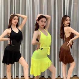 Stage Wear 3 Colour Women Halter Latin Dance Dress Sexy Fringes Adults Cha Rumba Samba Prom SL8139