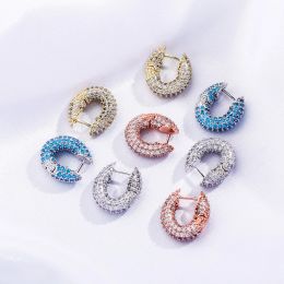 4 Colours for Options Full Iced Out CZ Earrings Hoops for Men Women Earrings Gold Plated Bling Stud Earrings Nice Gift