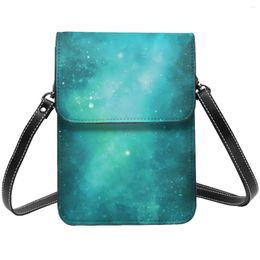 Evening Bags Blue Green Galaxy Shoulder Bag Stars Print School Female Mobile Phone Gift Aesthetic Leather