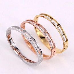 Bangle Fashion Stainless Steel Better Crystal Hollow Roman Numerals Bracelet Rose Gold Color Female Woman Wedding Party Gift