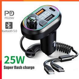 New Car Bluetooth 5.0 Fm Transmitter Wireless Audio Receiver Car Mp3 Player 25w Pd Fast Charge with Apple Type-c Port Charging Cable
