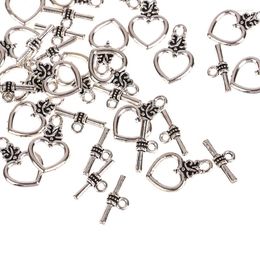 Charms 20Set Antique Silver Colour Tibetan Alloy Heart Ring Hook Toggle Clasps Bead For Jewellery Making Diy Bracelet Necklace Accessories