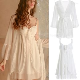 Women's Sleepwear Sexy Female Wedding Robe Set Nightgown Sweet Fairy White Suspender Nightdress Intimate Lingerie Loose Home Wear