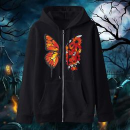 Women's Hoodies Black Long Sleeve Sweatshirt Womens Hoodless Gothic Style Loose Full Zip Round Neck Fall Sweatshirts