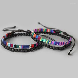 Strand 2pcs/set Retro Braided Rope Lava Natural Stone Bead Bracelets For Women Men Birthday Gift Fashion Party Bohemia Jewelry
