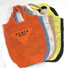 Letter Straw Handbag for Women Hollow Big Tote Summer Beach Bucket Bag Ladies Fashion Shoulder Bag Shopper Underarm Bag