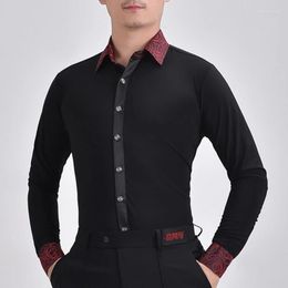 Stage Wear Men Ballroom Dancewear Latin Dance Tops Black Competition Shirt Practice Dancing Clothes Boy Costumes