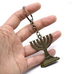 Keychains 1pc Jewish Religion Menorah Antique Metal Key Chain Decorative Pendant Ring Religious Jewellery Gift